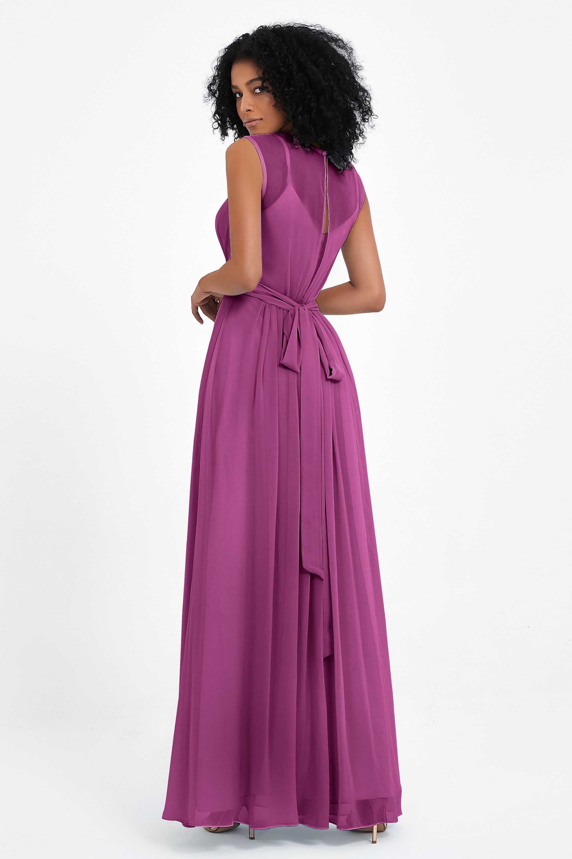 Illusion scoop neckline Chiffon bridesmaid dresses women's formal evening dress gowns