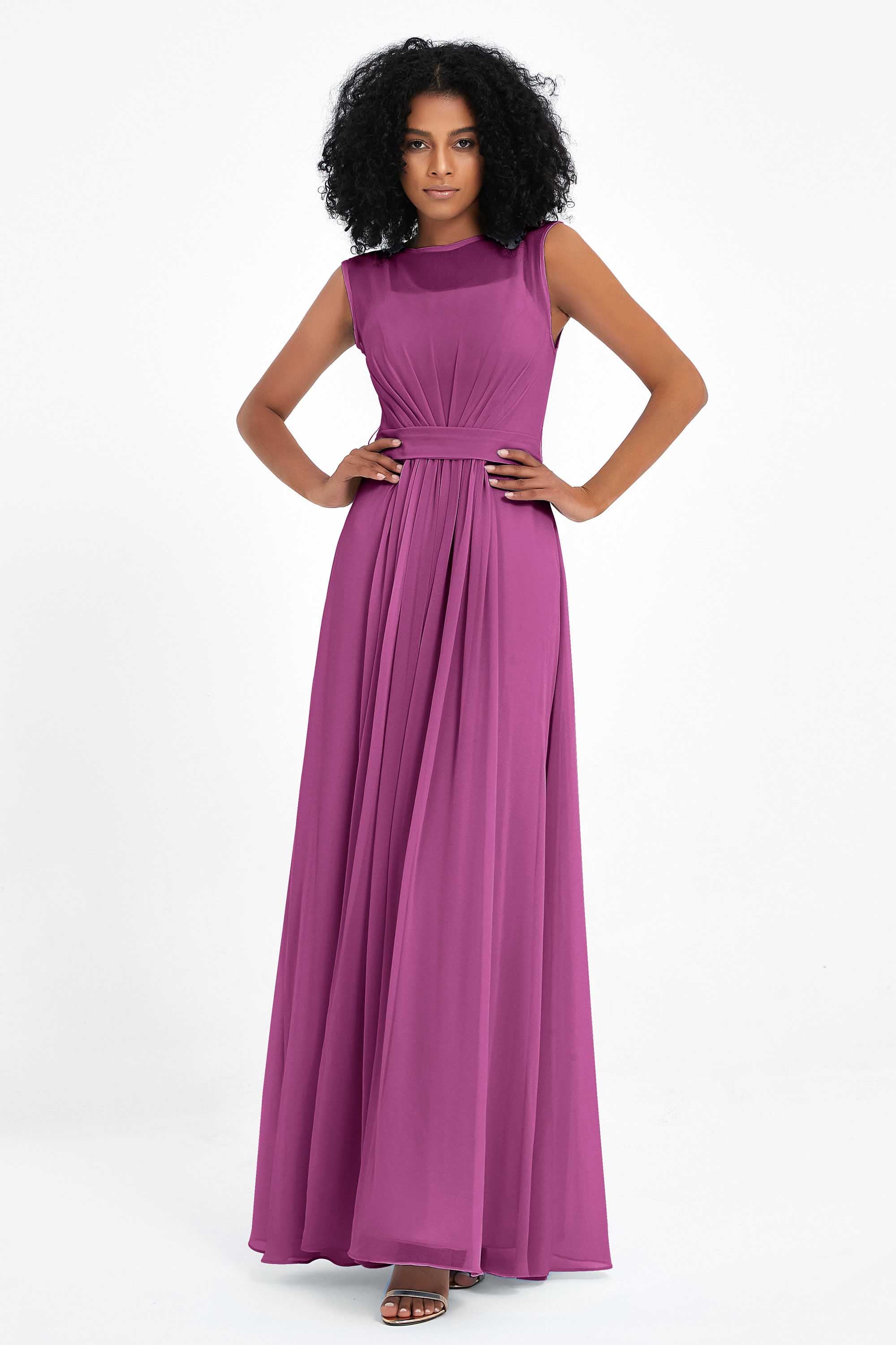 Illusion scoop neckline Chiffon bridesmaid dresses women's formal evening dress gowns
