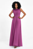 Illusion scoop neckline Chiffon bridesmaid dresses women's formal evening dress gowns
