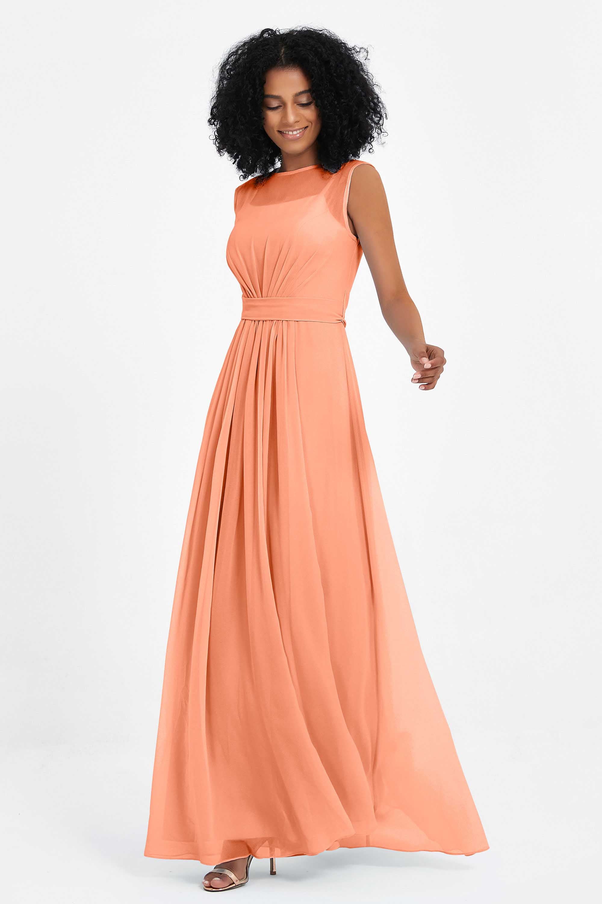 Illusion scoop neckline Chiffon bridesmaid dresses women's formal evening dress gowns