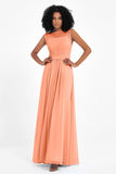 Illusion scoop neckline Chiffon bridesmaid dresses women's formal evening dress gowns