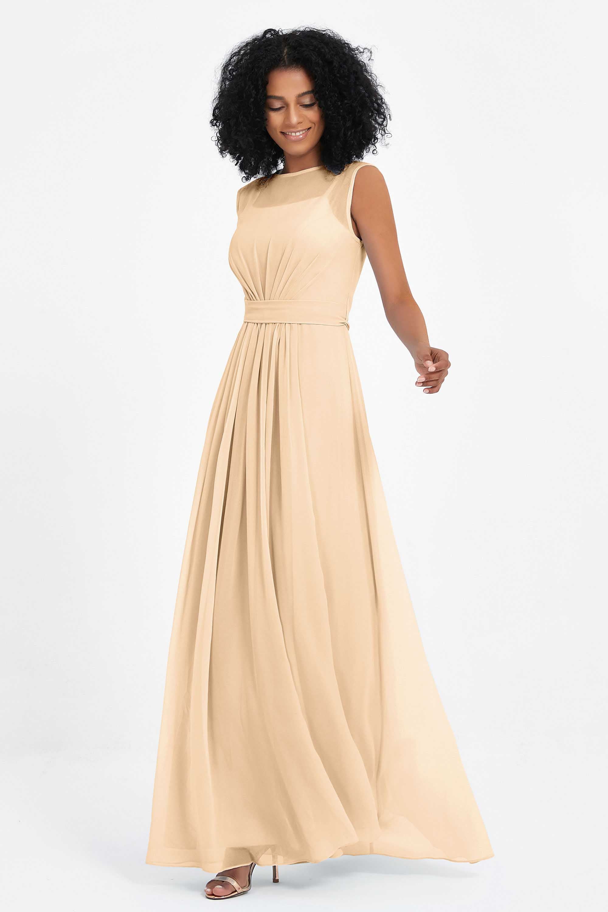 Illusion scoop neckline Chiffon bridesmaid dresses women's formal evening dress gowns