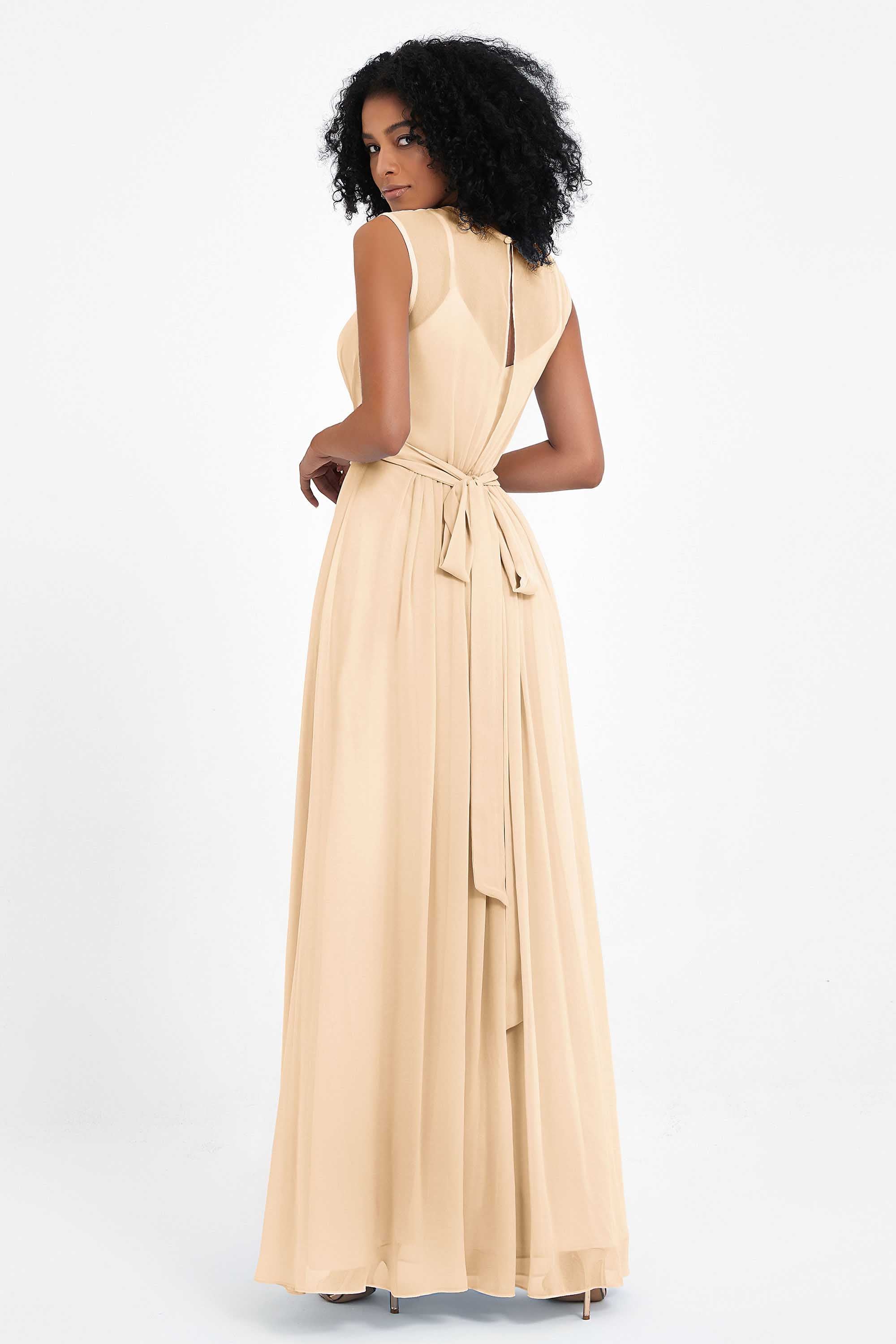 Illusion scoop neckline Chiffon bridesmaid dresses women's formal evening dress gowns