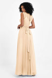 Illusion scoop neckline Chiffon bridesmaid dresses women's formal evening dress gowns