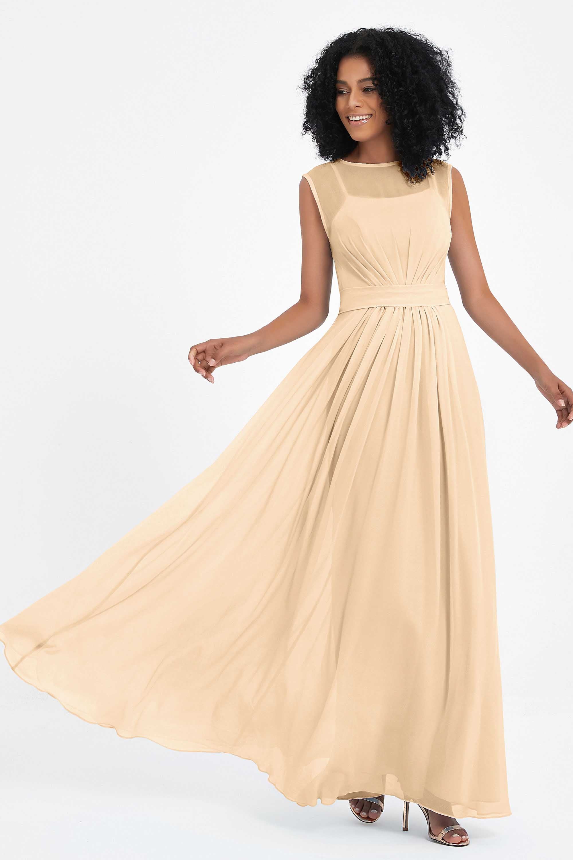 Illusion scoop neckline Chiffon bridesmaid dresses women's formal evening dress gowns