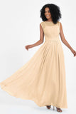 Illusion scoop neckline Chiffon bridesmaid dresses women's formal evening dress gowns