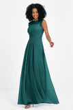 Illusion scoop neckline Chiffon bridesmaid dresses women's formal evening dress gowns