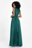 Illusion scoop neckline Chiffon bridesmaid dresses women's formal evening dress gowns
