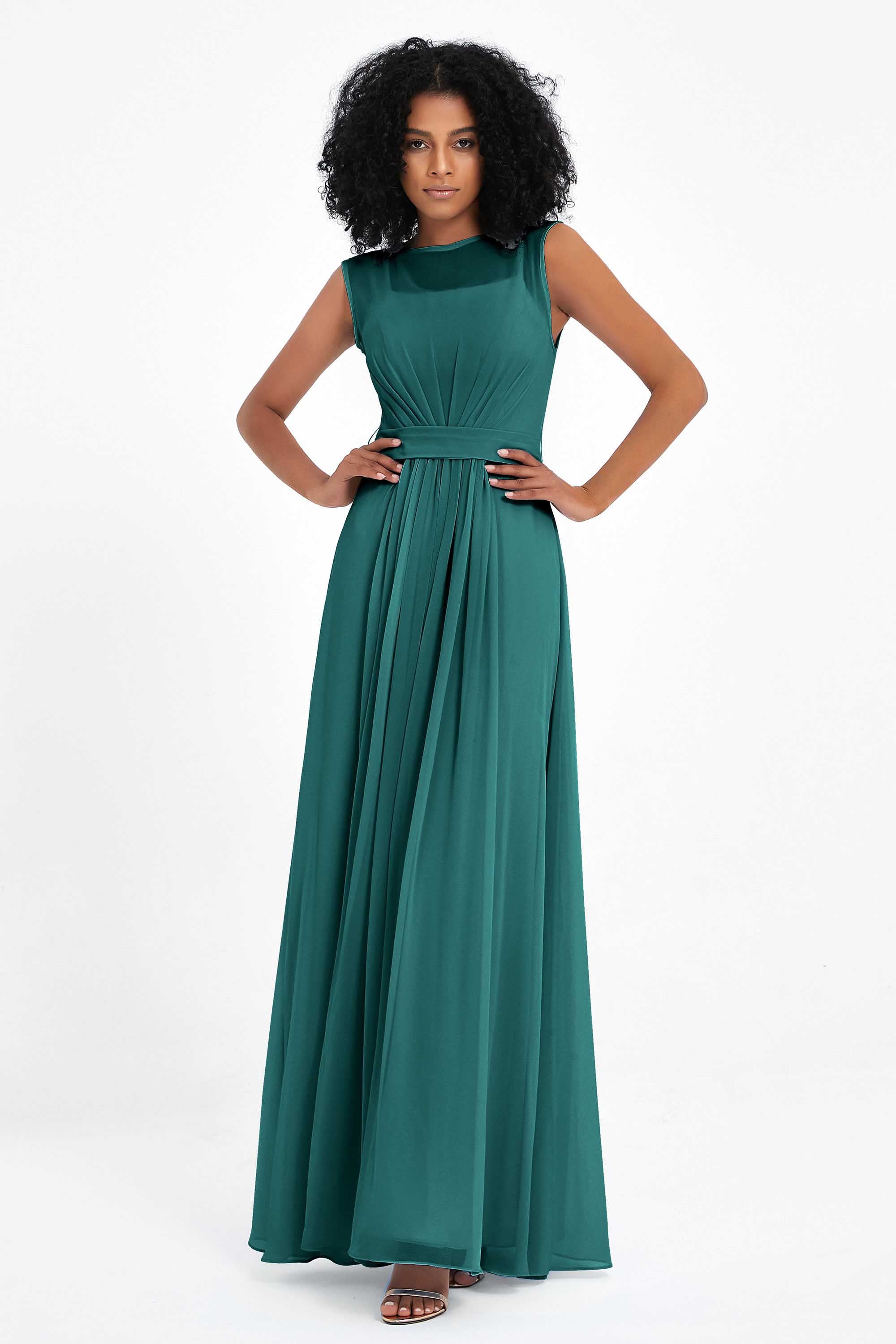 Illusion scoop neckline Chiffon bridesmaid dresses women's formal evening dress gowns