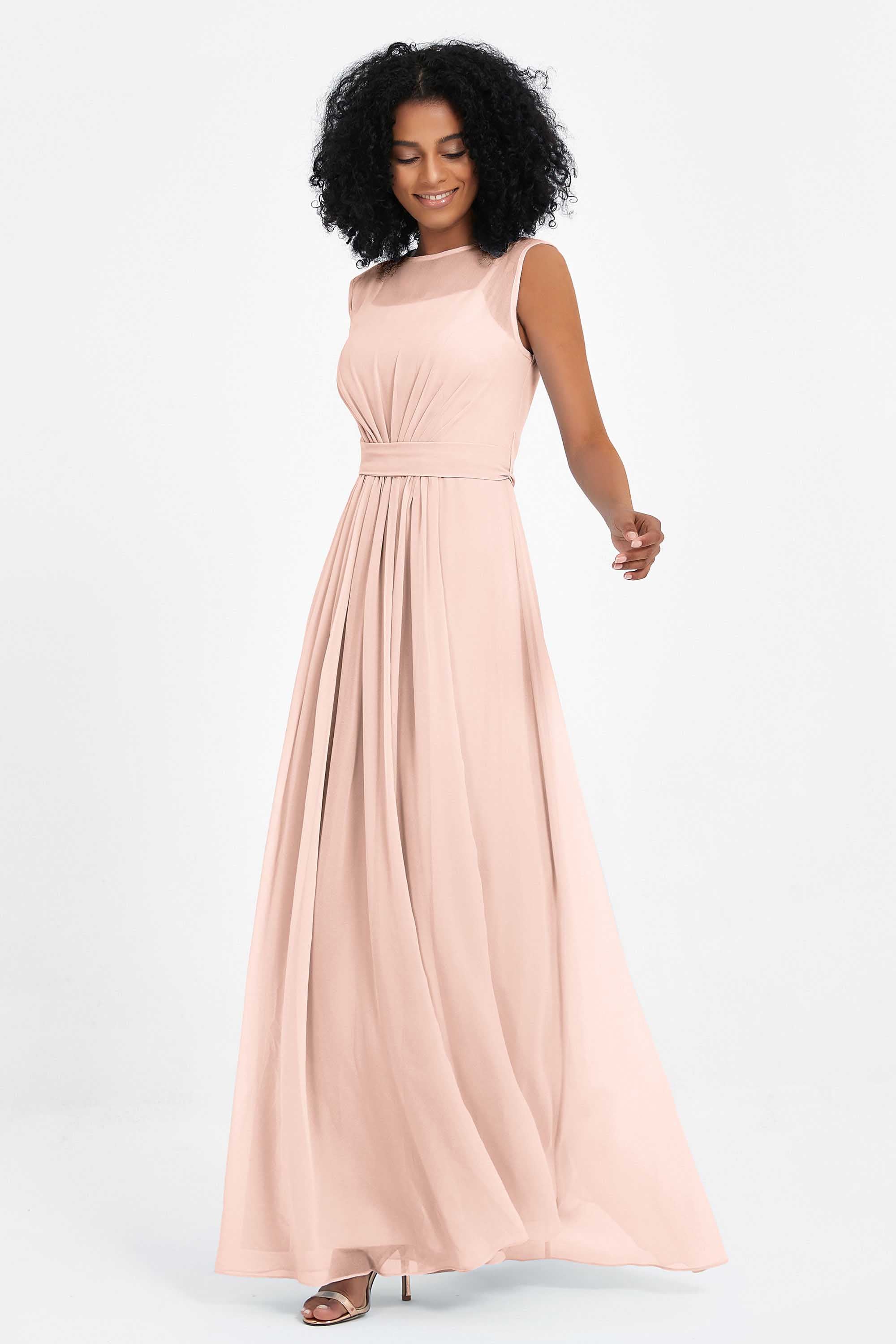 Illusion scoop neckline Chiffon bridesmaid dresses women's formal evening dress gowns