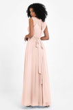 Illusion scoop neckline Chiffon bridesmaid dresses women's formal evening dress gowns