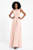 Illusion scoop neckline Chiffon bridesmaid dresses women's formal evening dress gowns