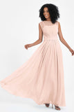 Illusion scoop neckline Chiffon bridesmaid dresses women's formal evening dress gowns