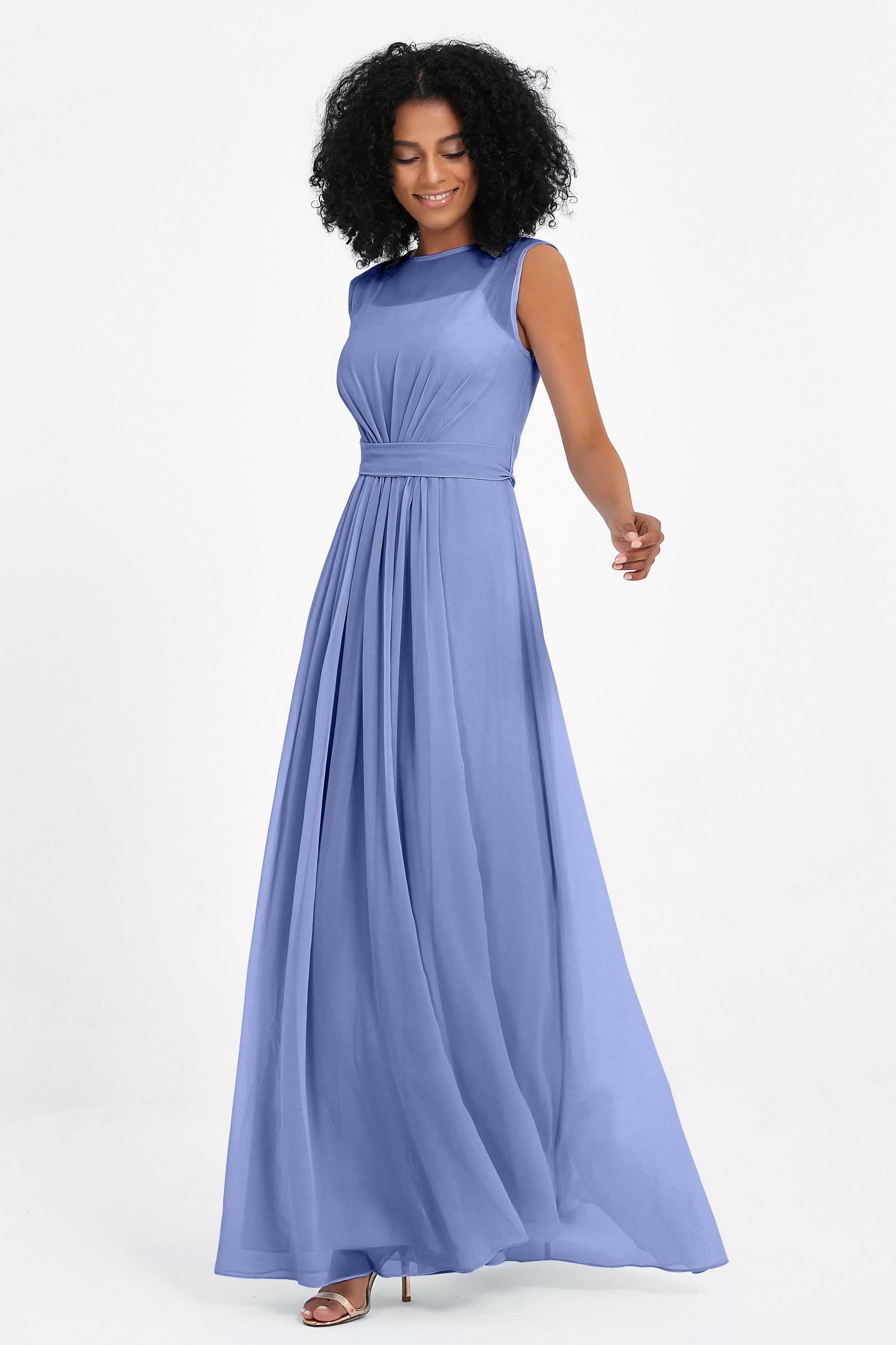 Illusion scoop neckline Chiffon bridesmaid dresses women's formal evening dress gowns
