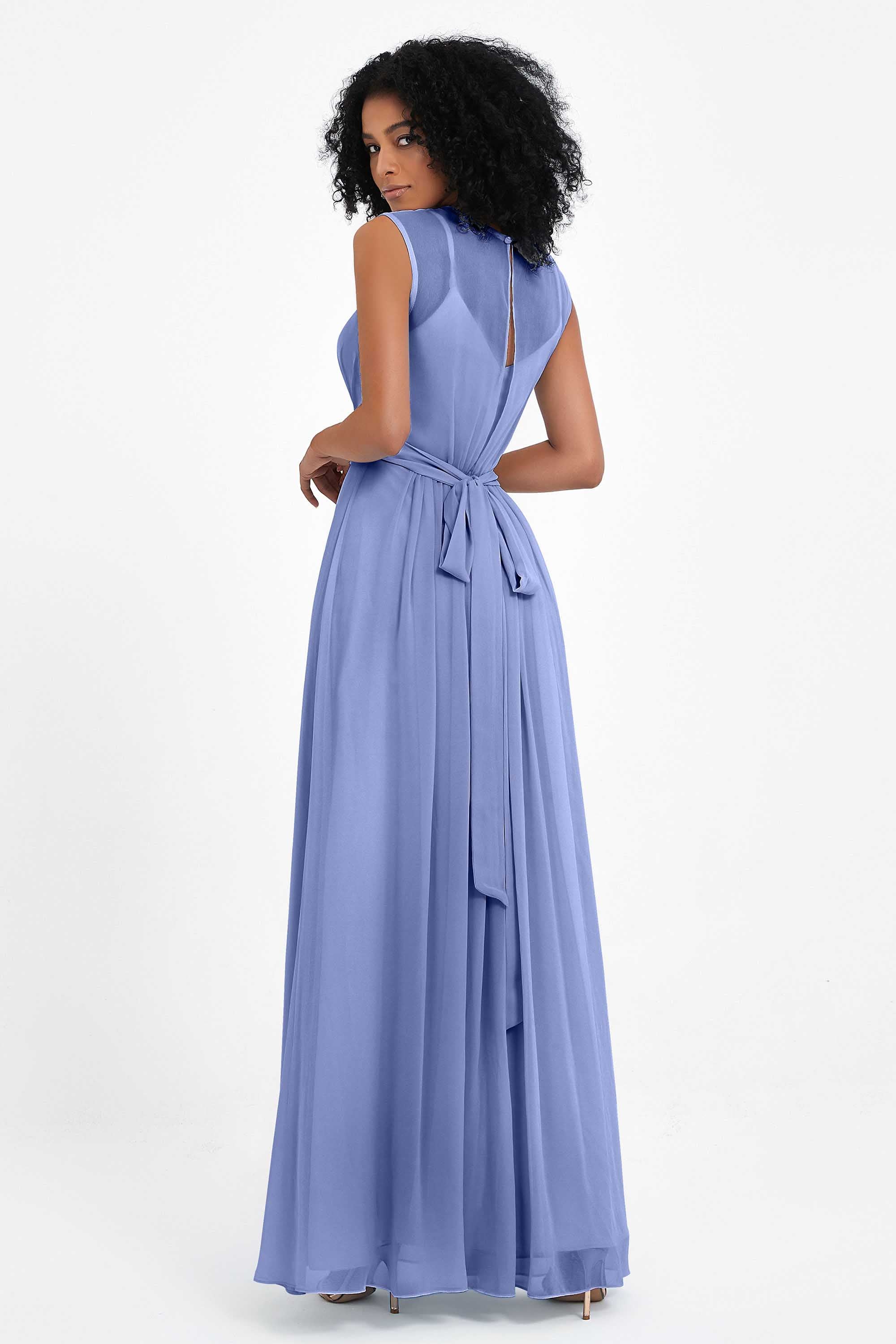 Illusion scoop neckline Chiffon bridesmaid dresses women's formal evening dress gowns