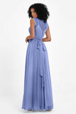 Illusion scoop neckline Chiffon bridesmaid dresses women's formal evening dress gowns