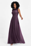 Illusion scoop neckline Chiffon bridesmaid dresses women's formal evening dress gowns