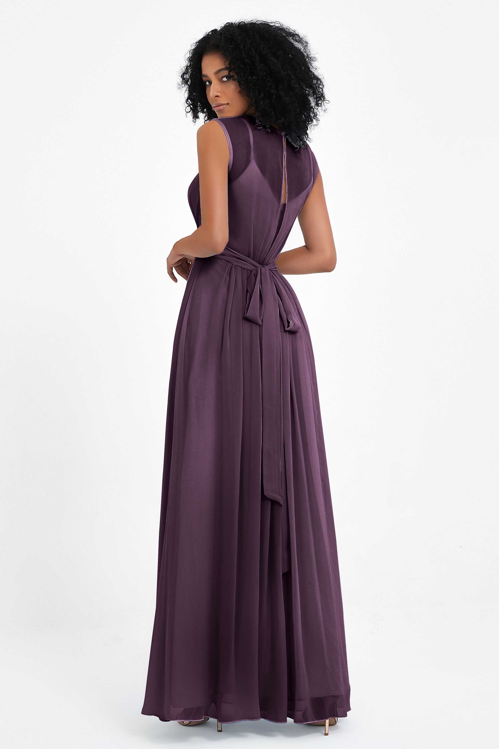 Illusion scoop neckline Chiffon bridesmaid dresses women's formal evening dress gowns
