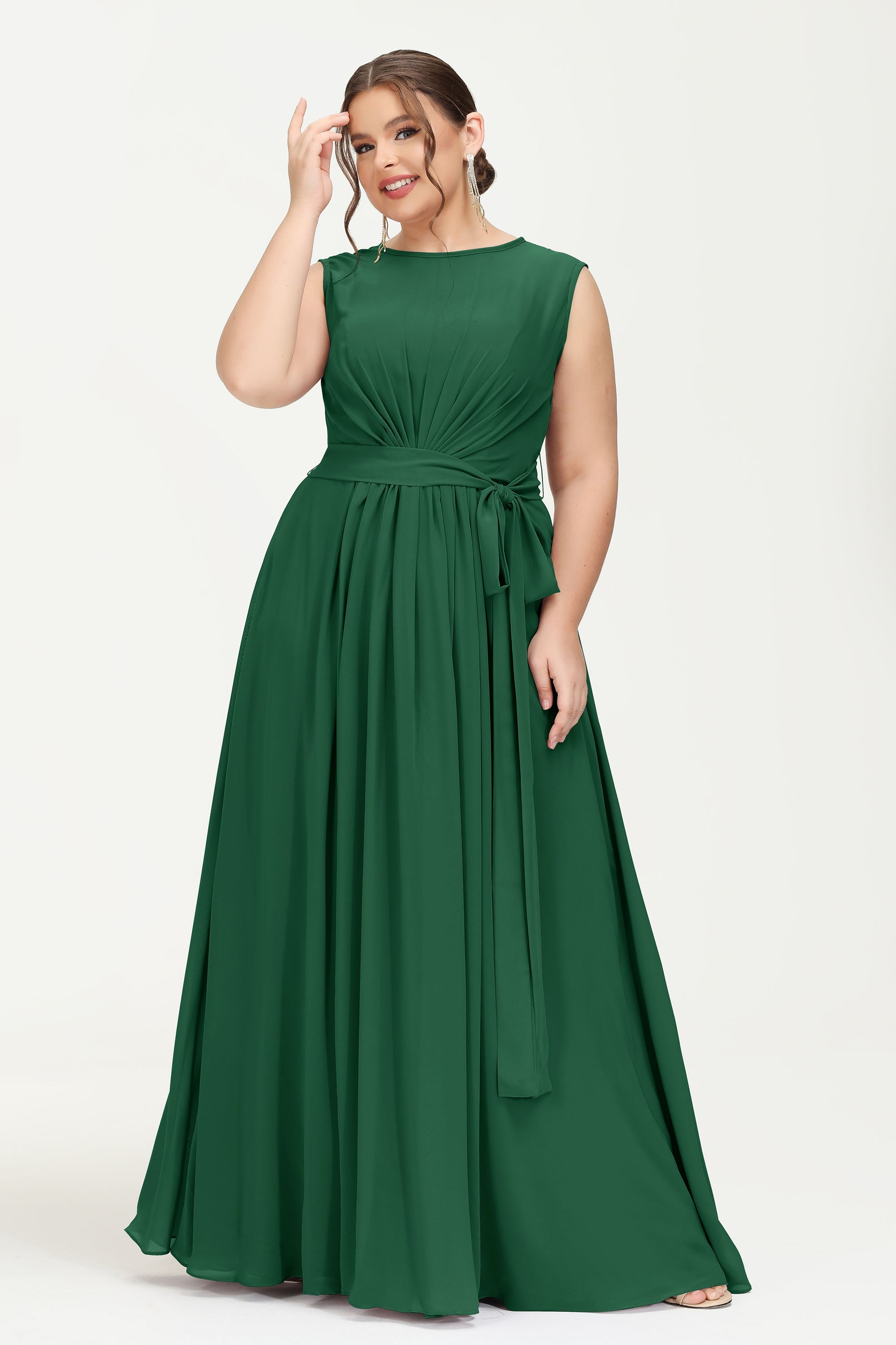 Illusion scoop neckline Chiffon bridesmaid dresses women's formal evening dress gowns