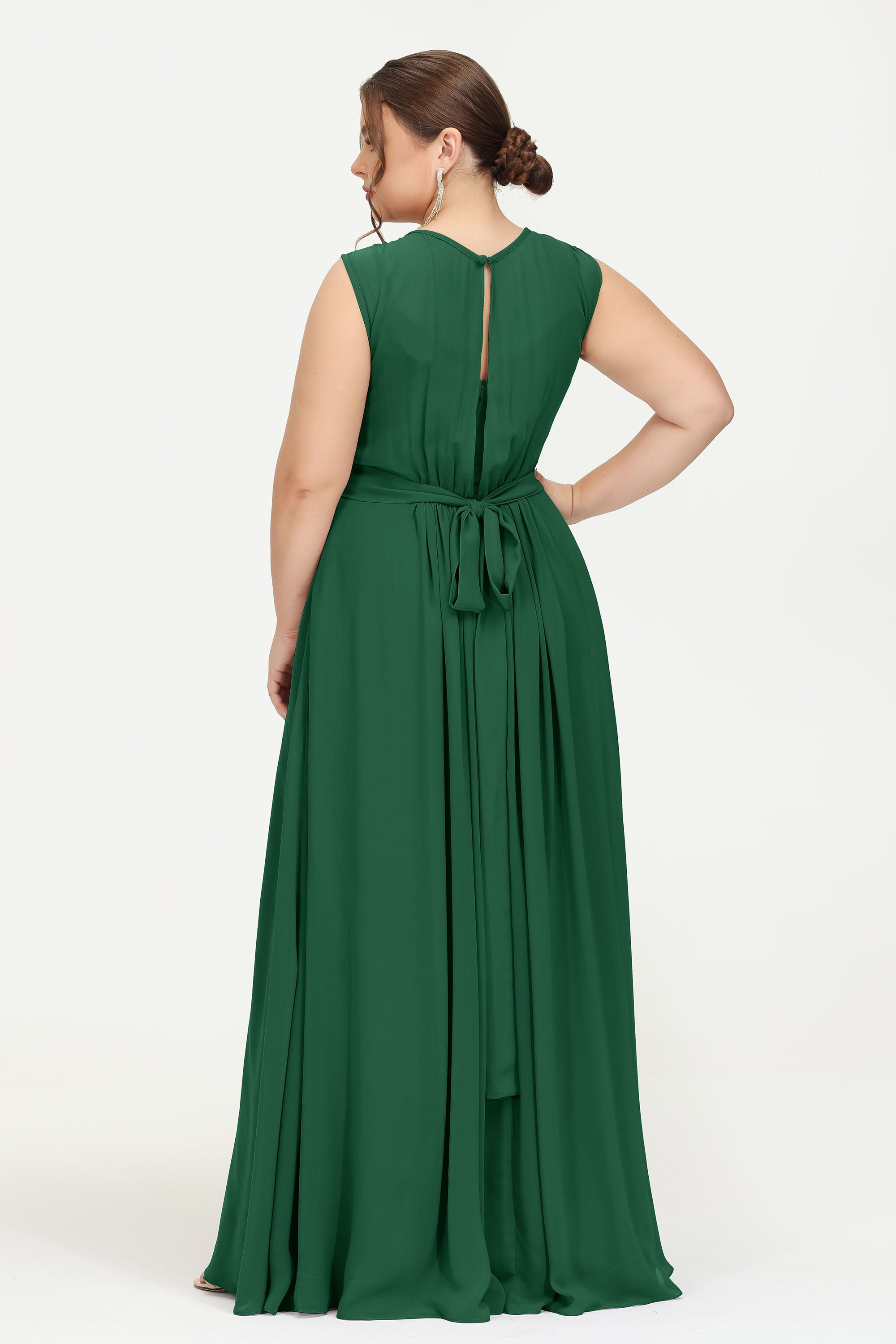 Illusion scoop neckline Chiffon bridesmaid dresses women's formal evening dress gowns