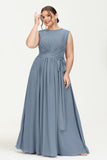Illusion scoop neckline Chiffon bridesmaid dresses women's formal evening dress gowns