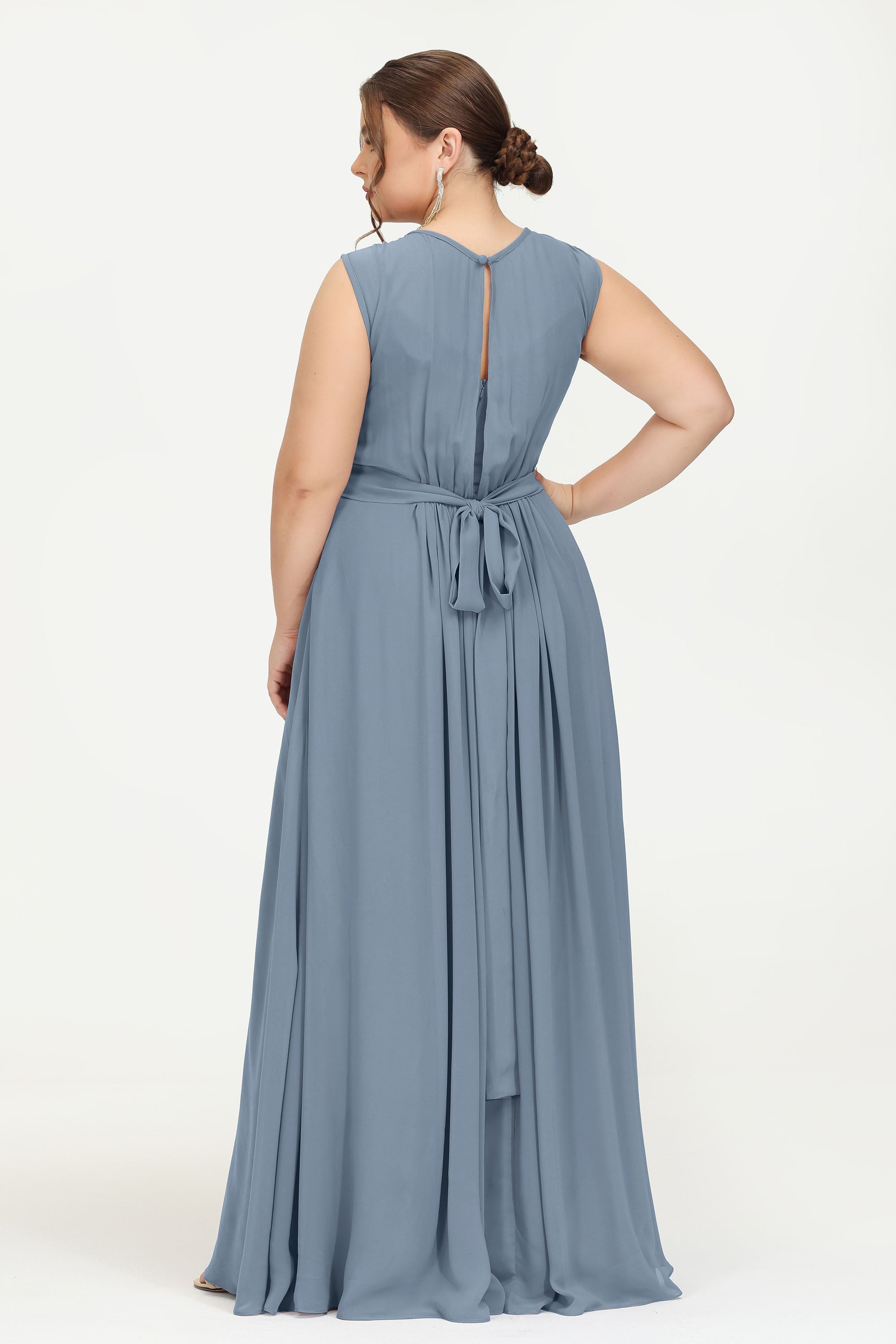 Illusion scoop neckline Chiffon bridesmaid dresses women's formal evening dress gowns