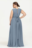 Illusion scoop neckline Chiffon bridesmaid dresses women's formal evening dress gowns