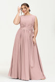 Illusion scoop neckline Chiffon bridesmaid dresses women's formal evening dress gowns