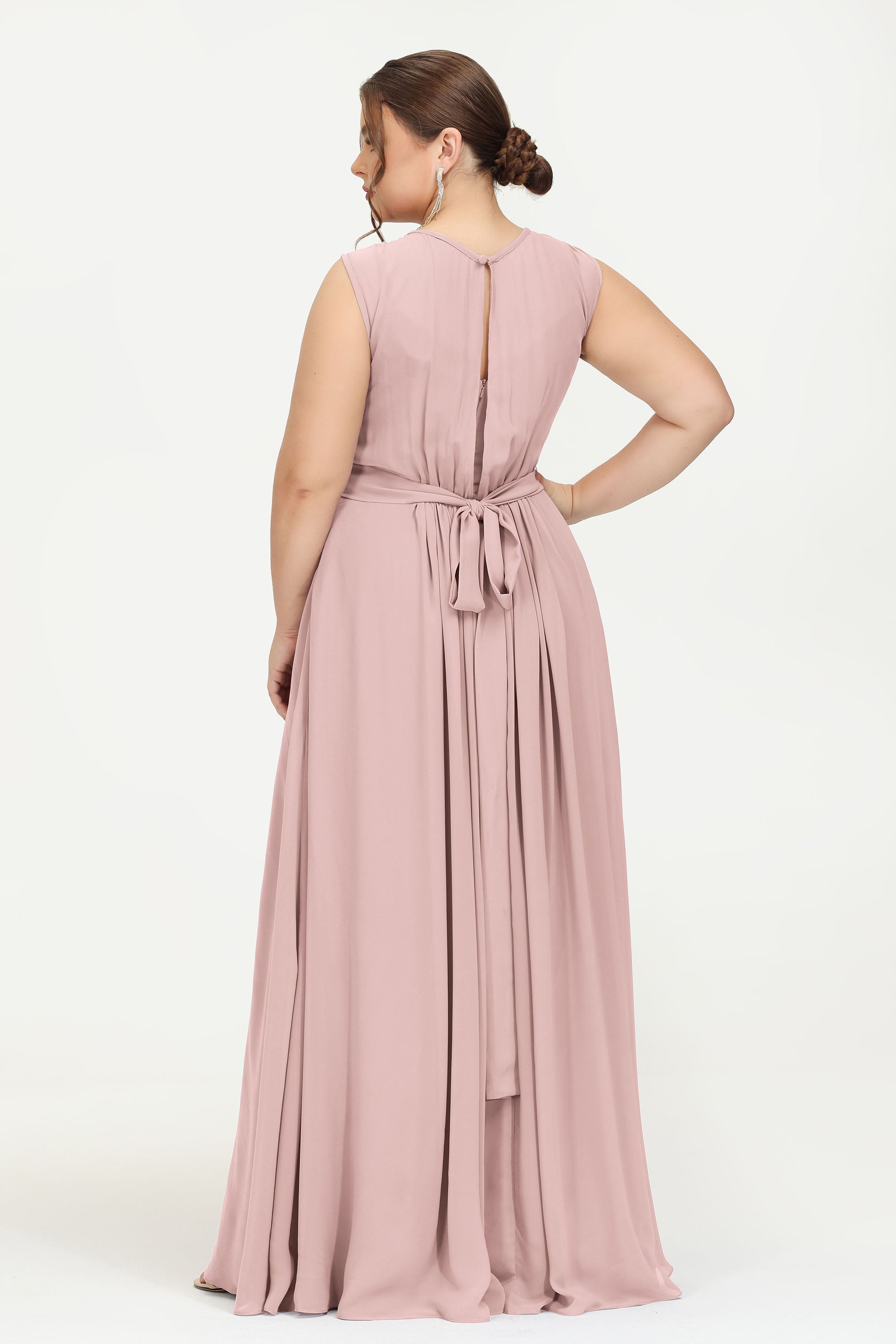 Illusion scoop neckline Chiffon bridesmaid dresses women's formal evening dress gowns