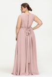 Illusion scoop neckline Chiffon bridesmaid dresses women's formal evening dress gowns