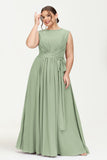 Illusion scoop neckline Chiffon bridesmaid dresses women's formal evening dress gowns
