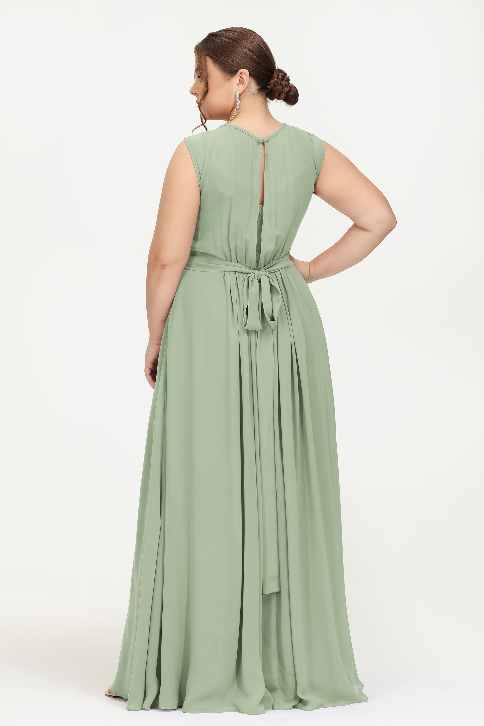 Illusion scoop neckline Chiffon bridesmaid dresses women's formal evening dress gowns
