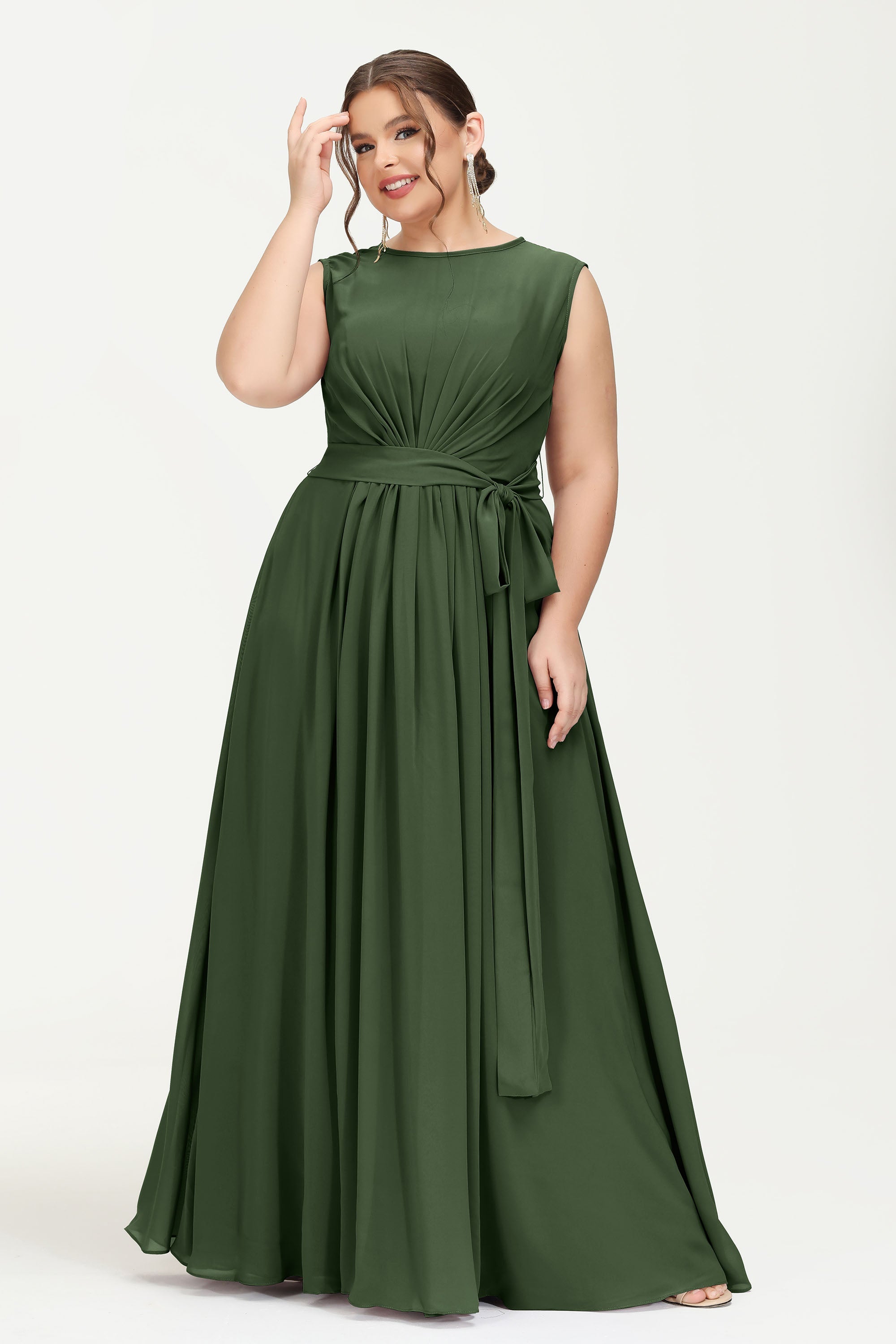 Illusion scoop neckline Chiffon bridesmaid dresses women's formal evening dress gowns