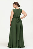 Illusion scoop neckline Chiffon bridesmaid dresses women's formal evening dress gowns