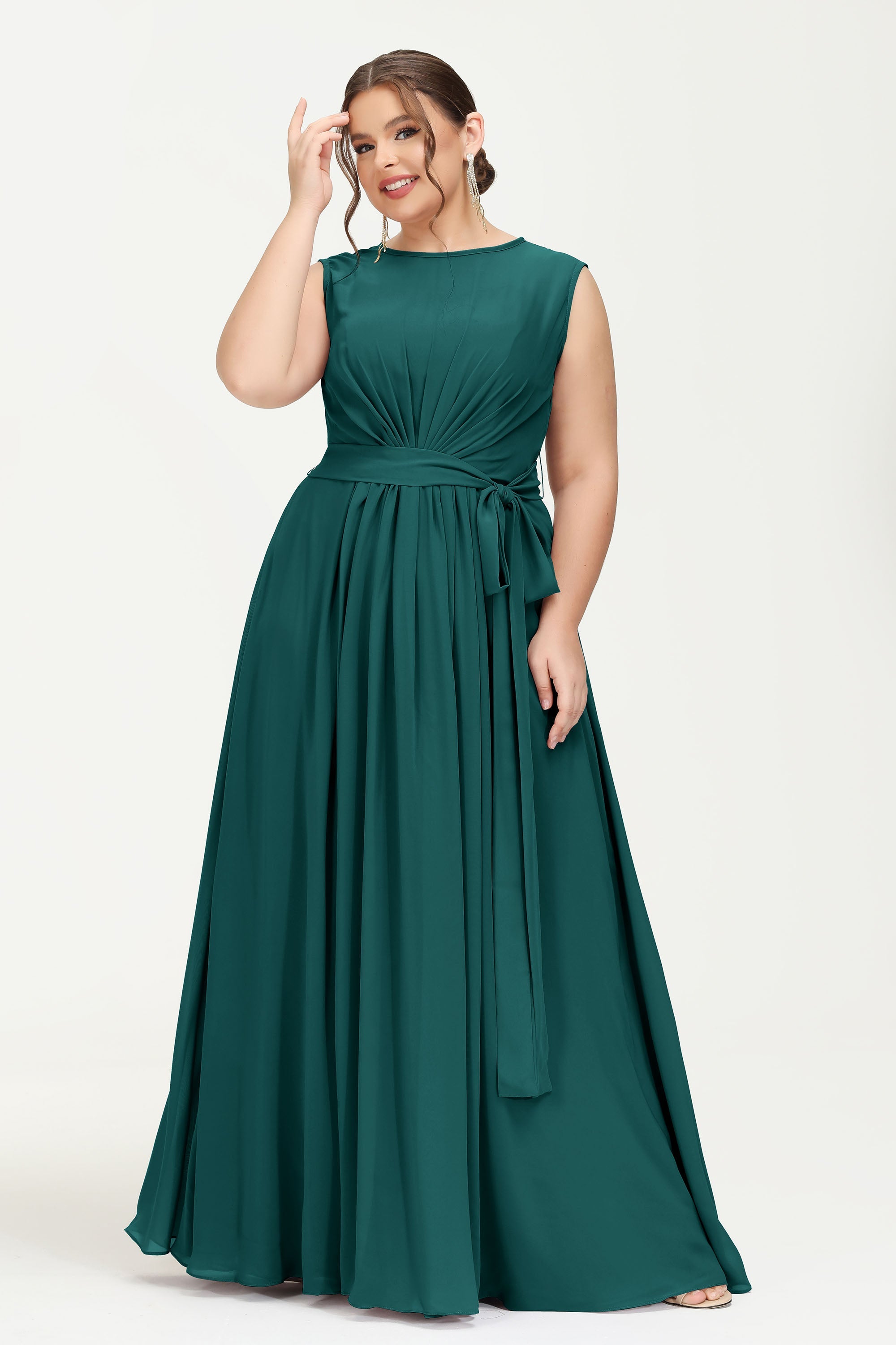 Illusion scoop neckline Chiffon bridesmaid dresses women's formal evening dress gowns