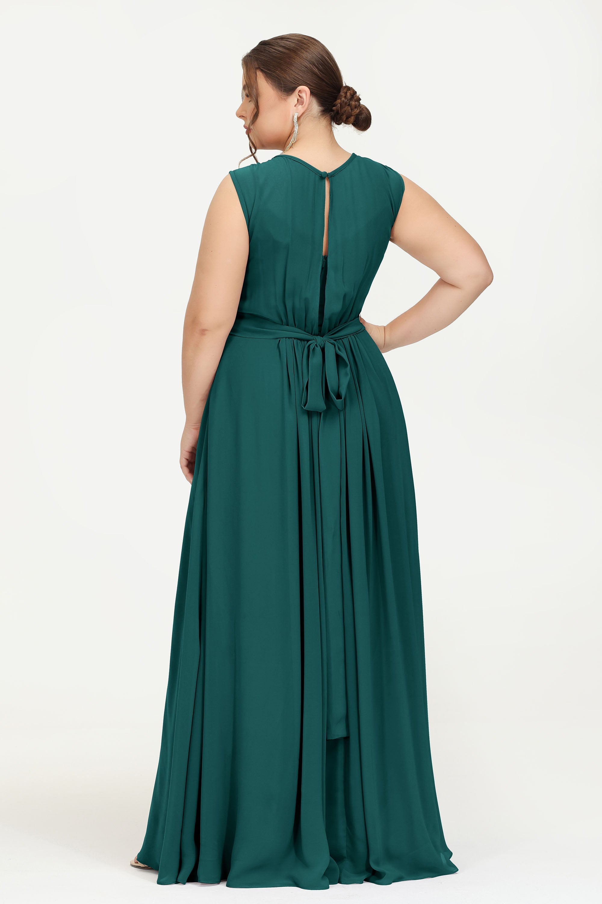 Illusion scoop neckline Chiffon bridesmaid dresses women's formal evening dress gowns