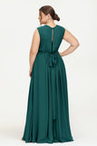 Illusion scoop neckline Chiffon bridesmaid dresses women's formal evening dress gowns