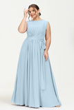 Illusion scoop neckline Chiffon bridesmaid dresses women's formal evening dress gowns
