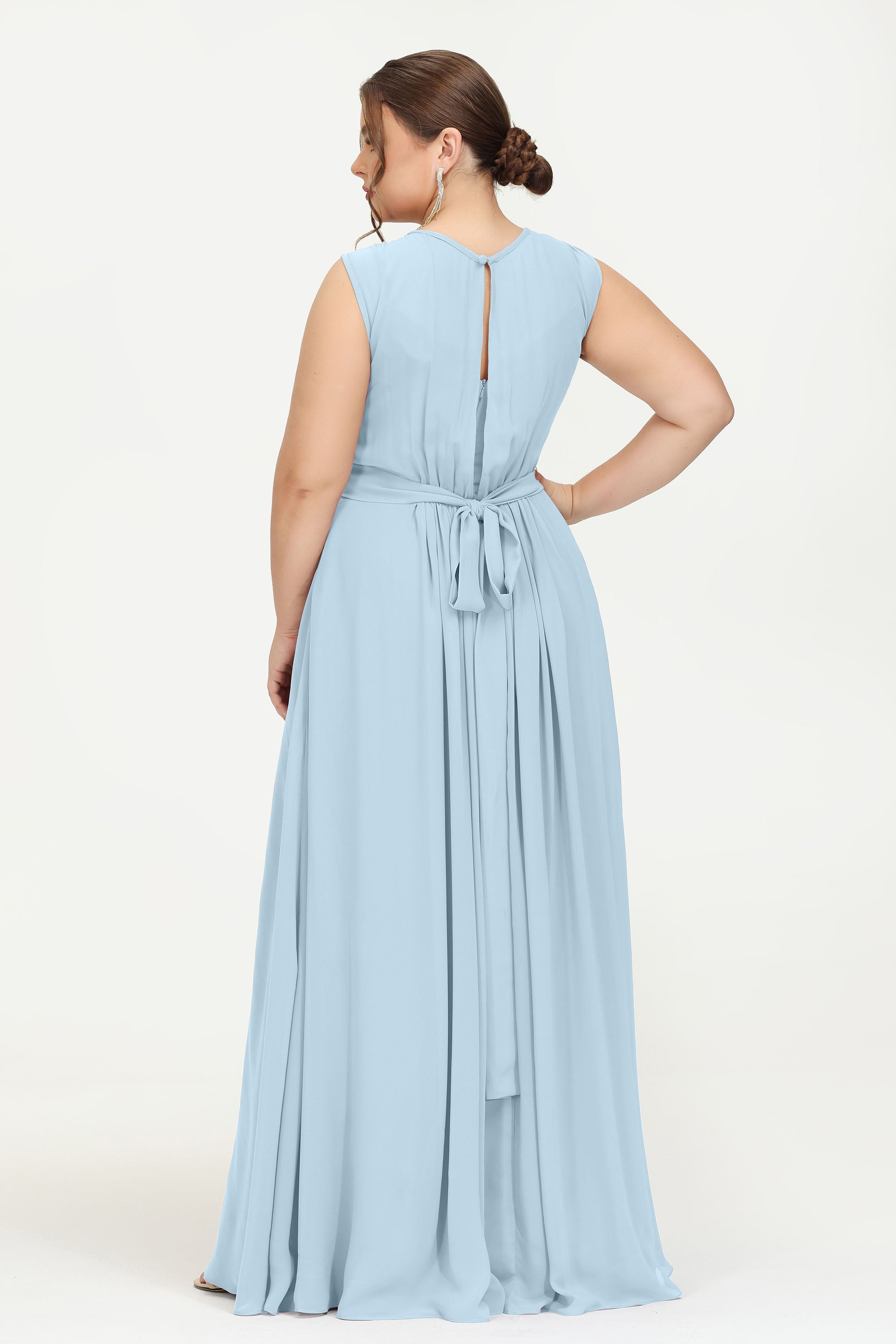 Illusion scoop neckline Chiffon bridesmaid dresses women's formal evening dress gowns