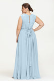 Illusion scoop neckline Chiffon bridesmaid dresses women's formal evening dress gowns