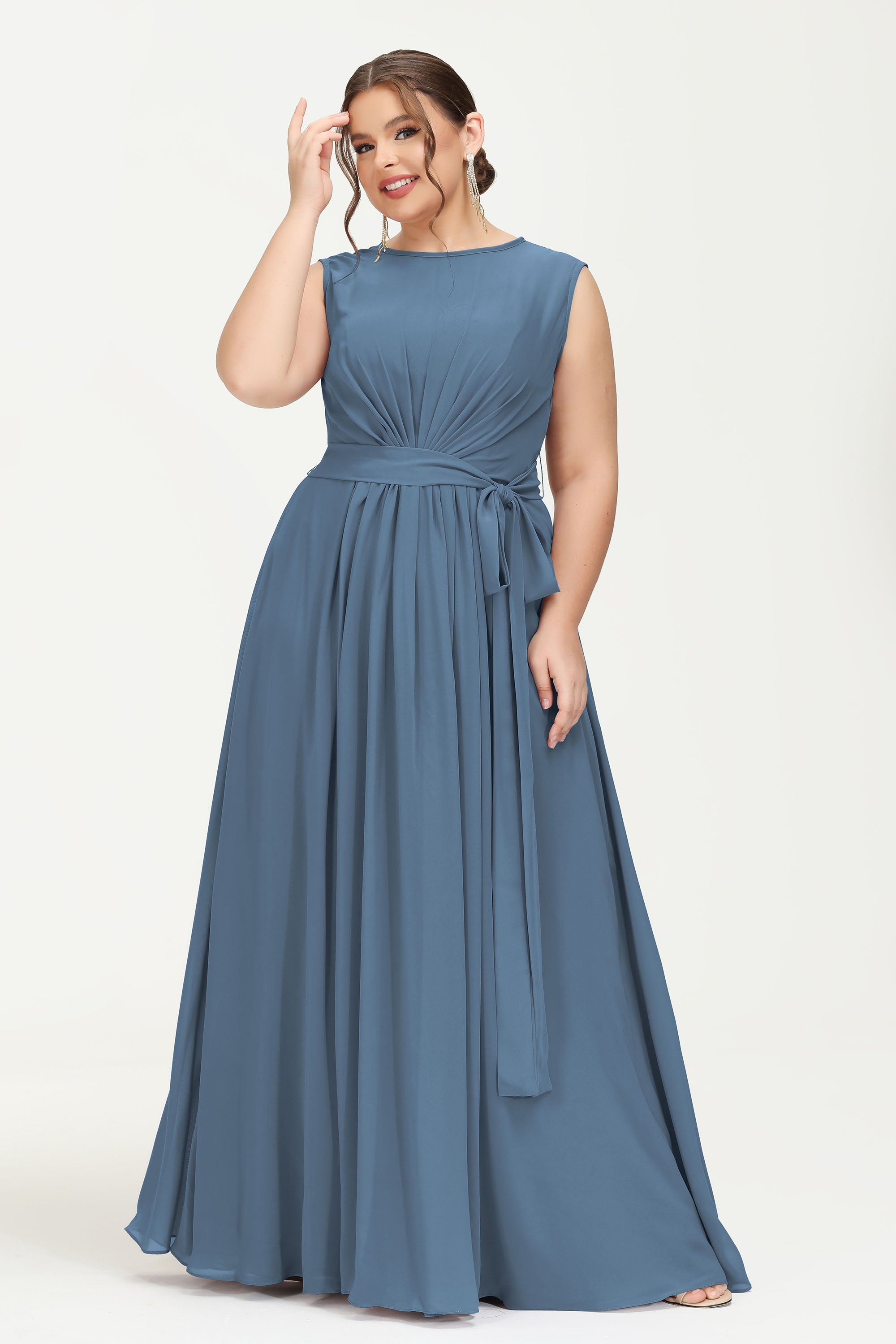 Illusion scoop neckline Chiffon bridesmaid dresses women's formal evening dress gowns