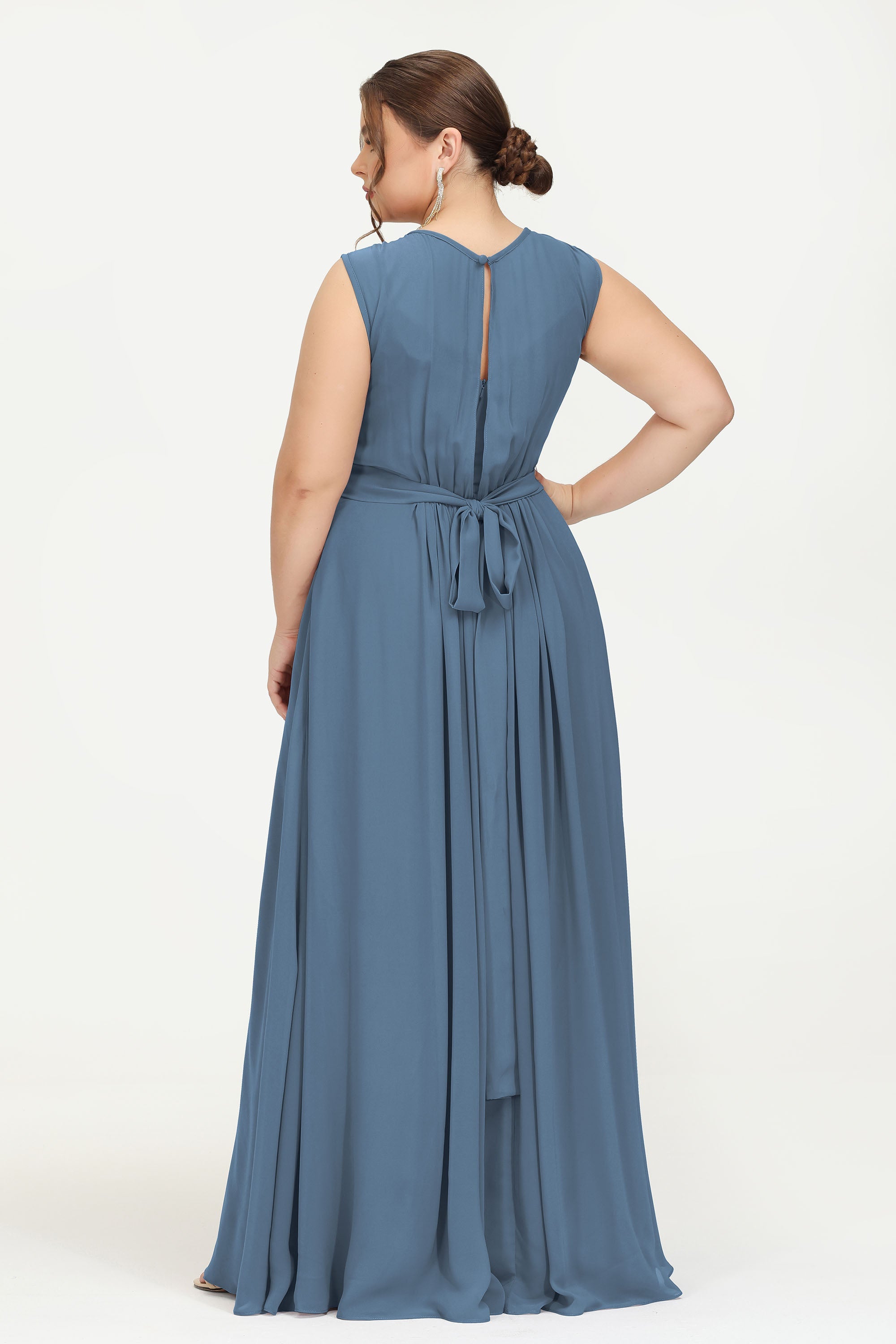 Illusion scoop neckline Chiffon bridesmaid dresses women's formal evening dress gowns