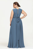 Illusion scoop neckline Chiffon bridesmaid dresses women's formal evening dress gowns