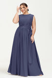 Illusion scoop neckline Chiffon bridesmaid dresses women's formal evening dress gowns