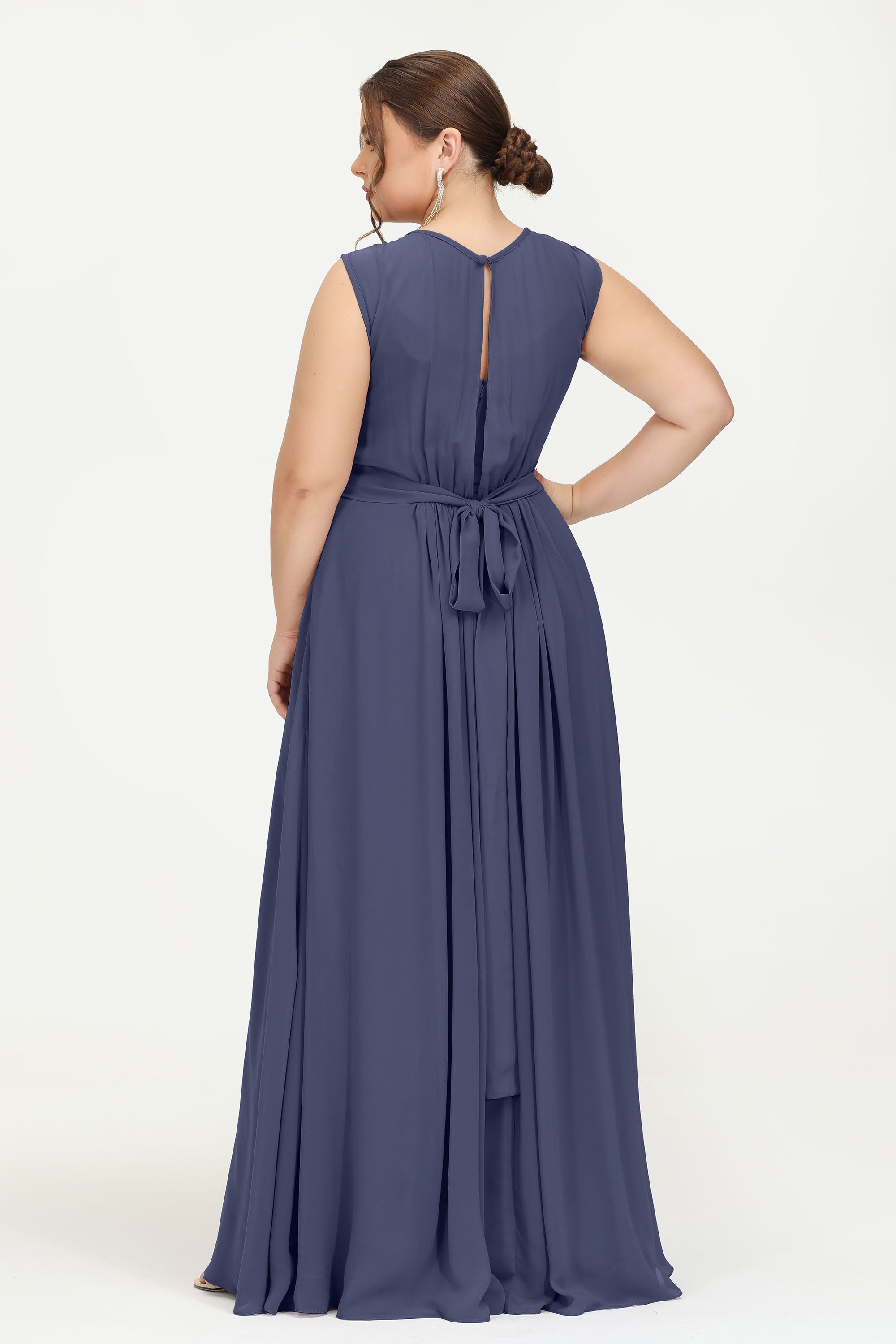 Illusion scoop neckline Chiffon bridesmaid dresses women's formal evening dress gowns