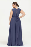 Illusion scoop neckline Chiffon bridesmaid dresses women's formal evening dress gowns
