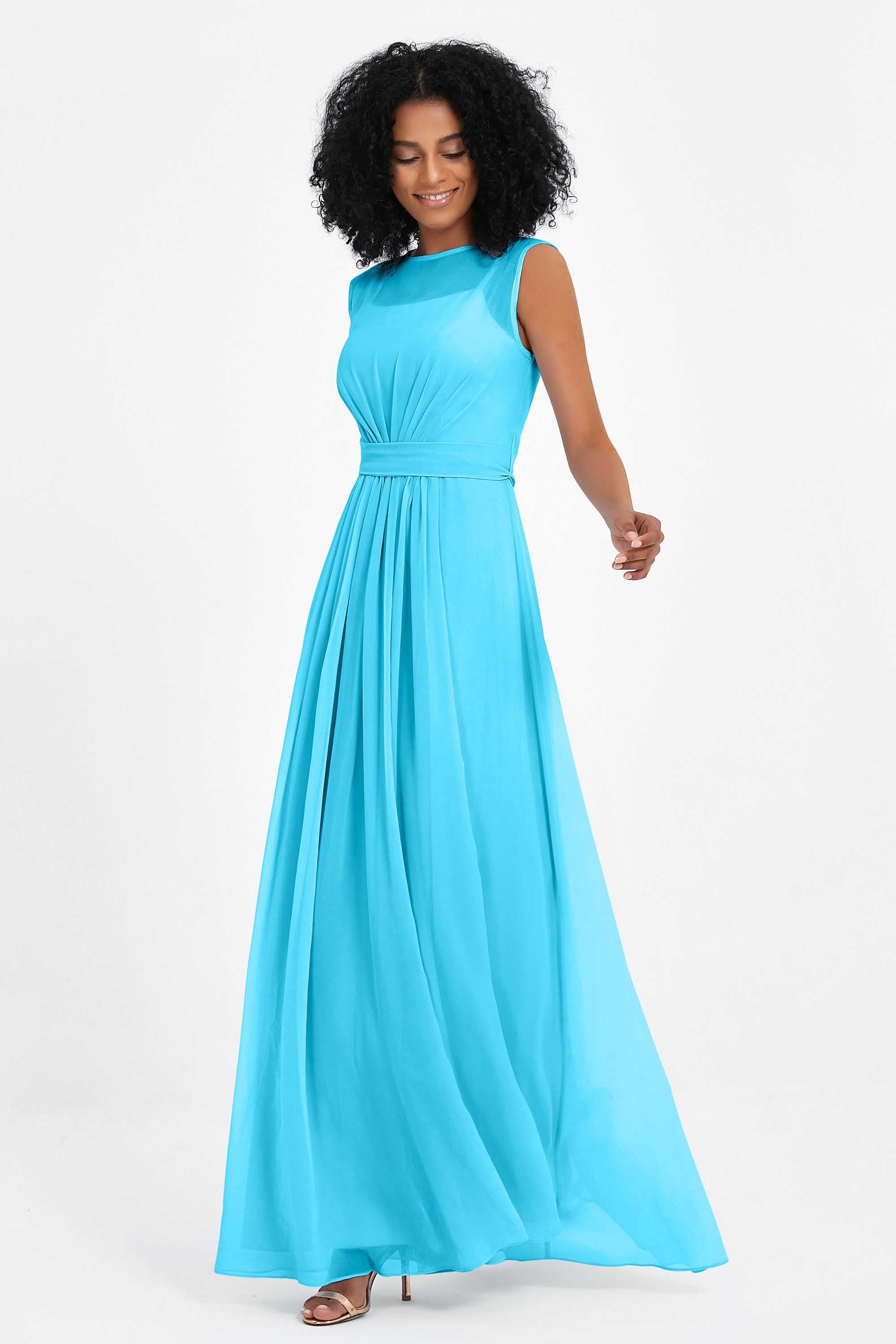 Illusion scoop neckline Chiffon bridesmaid dresses women's formal evening dress gowns