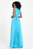 Illusion scoop neckline Chiffon bridesmaid dresses women's formal evening dress gowns