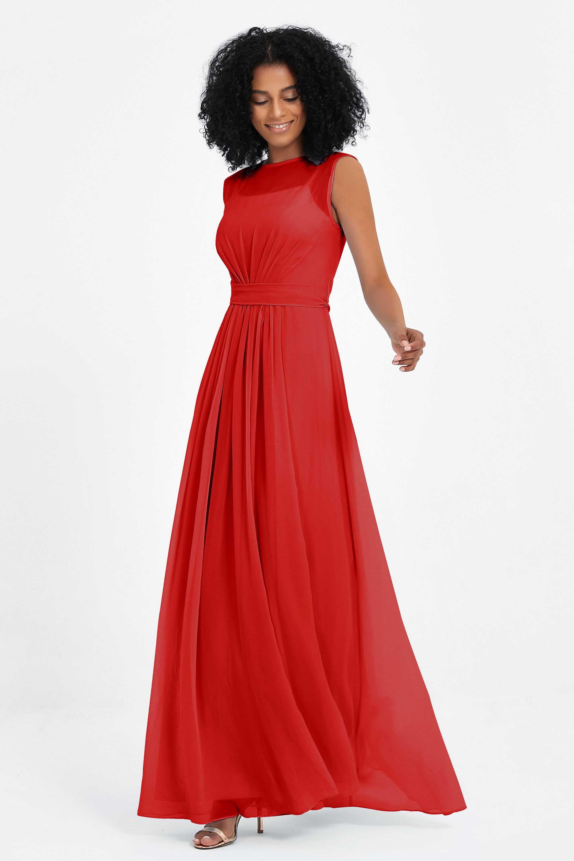 Illusion scoop neckline Chiffon bridesmaid dresses women's formal evening dress gowns
