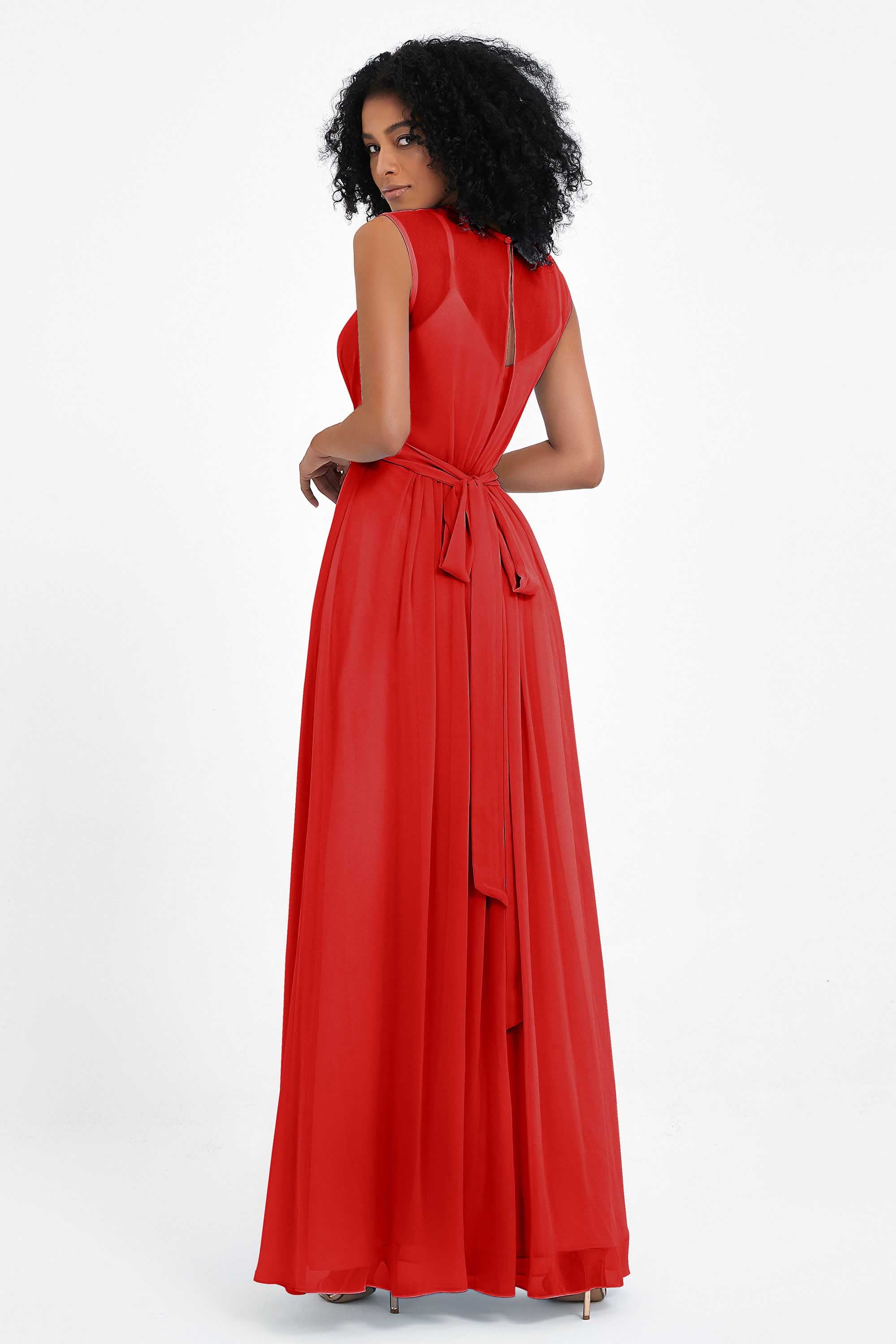 Illusion scoop neckline Chiffon bridesmaid dresses women's formal evening dress gowns